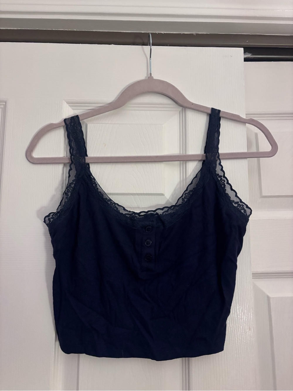 Lace-Trim Ribbed Tank Top - Navy